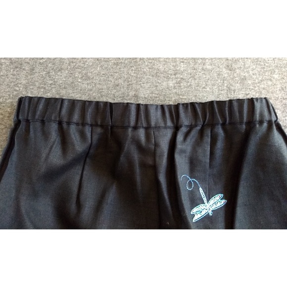 Appleseeds 100% Linen Cropped Pants Black Embroidered Dragonfly Women 6P Novelty - Picture 10 of 16